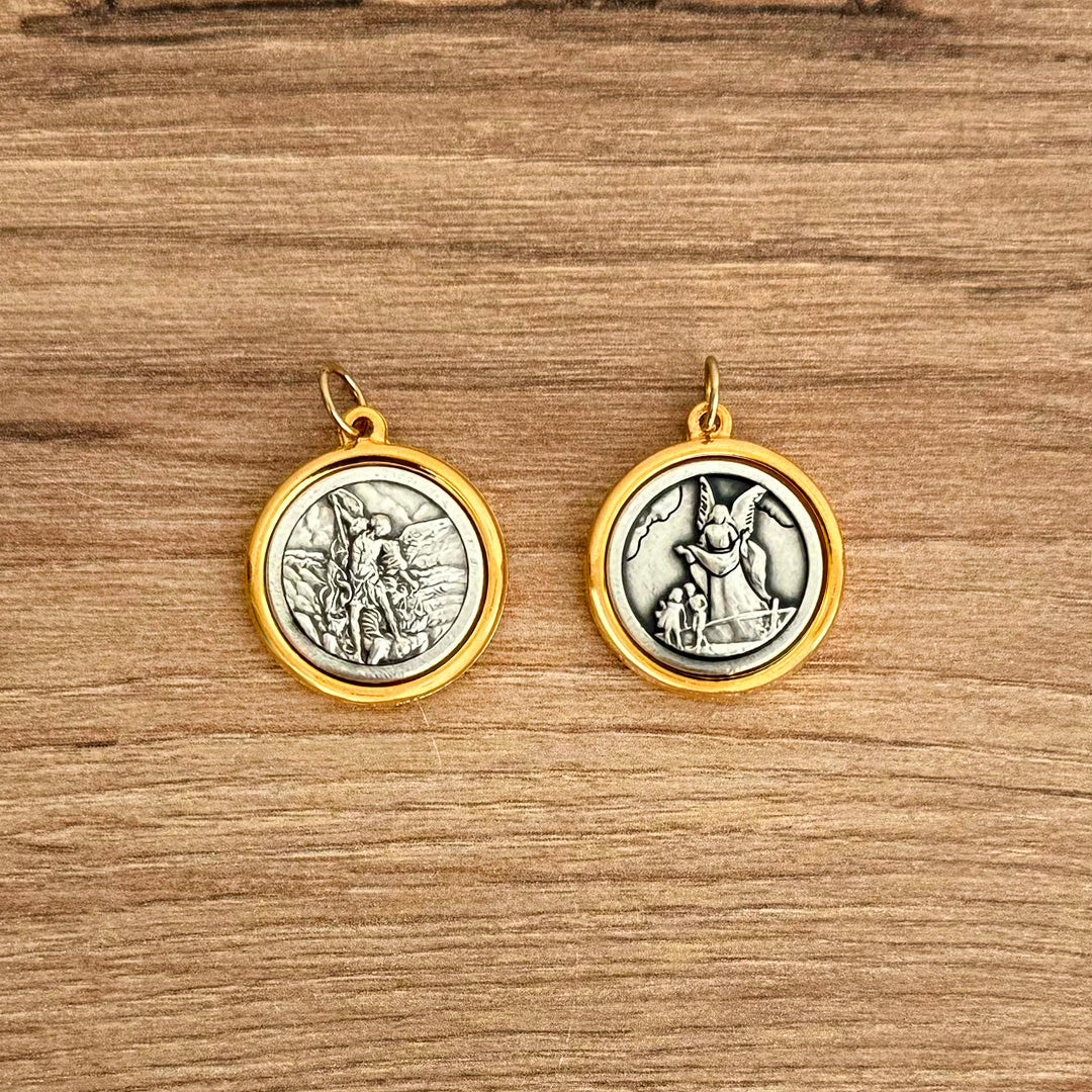 Medalla Italiana de San Miguel Arcángel y Ángel de la Guarda Bicolor 2.2cm – VII Sacramentos Colombia
