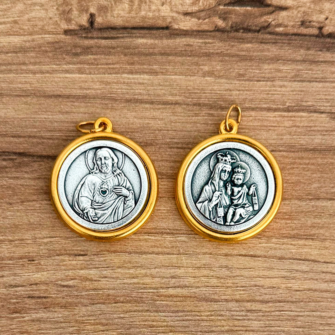 Medalla Italiana de Virgen del Carmen y Sagrado Corazón Bicolor 3cm – VII Sacramentos Colombia