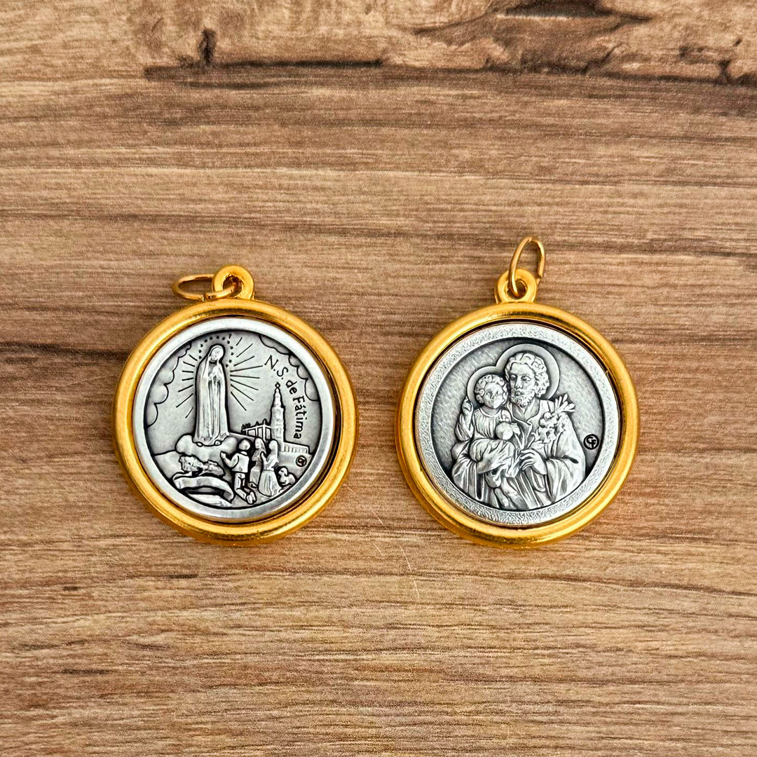 Medalla Italiana de Virgen de Fatima y San Jose Bicolor 3cm – VII Sacramentos Colombia