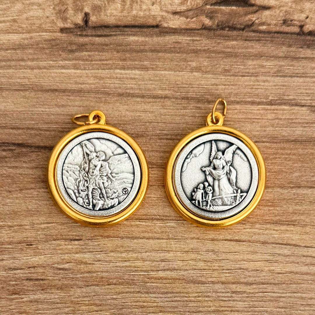 Medalla Italiana de San miguel Arcángel y Ángel de la Guarda Bicolor 3cm – VII Sacramentos Colombia