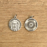 Medalla Santo Rostro de Jesucristo Ecce Homo redonda 2 cm en zamak o alpaca italiana