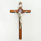 Cristo en Cruz de Madera con Medalla de San Benito – 86 cm