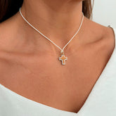 Cruz en Madera de Olivo con Bordes de Colores