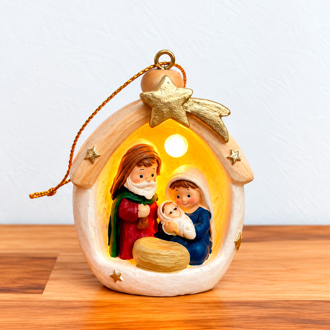 Nacimiento con Luz de Colores y Estrella Fugaz 6 cm – Adorno Navideño de Colección