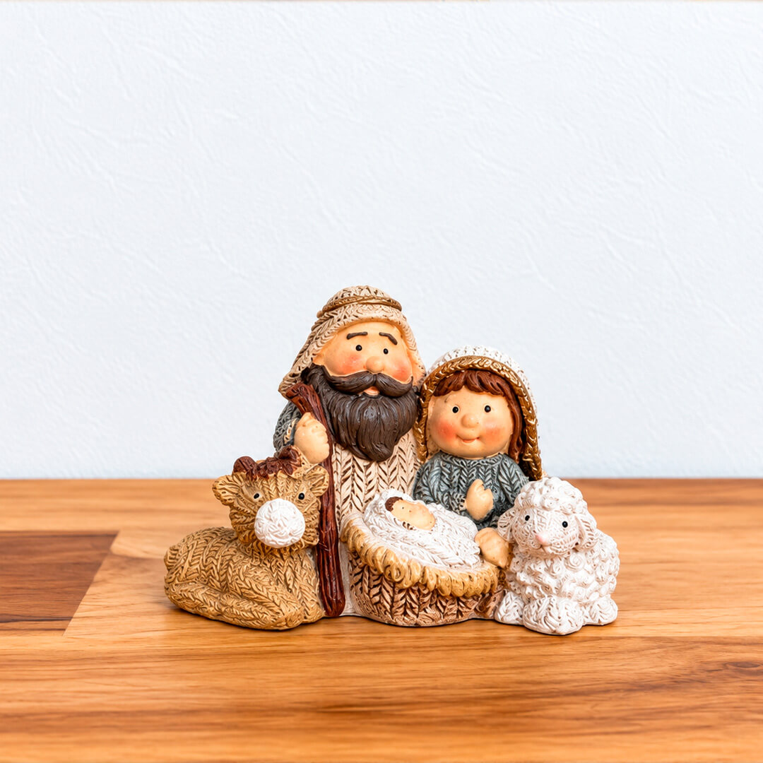 Nacimiento Estilo Tejido Color Beige – Sagrada Familia con Burrito y Cordero