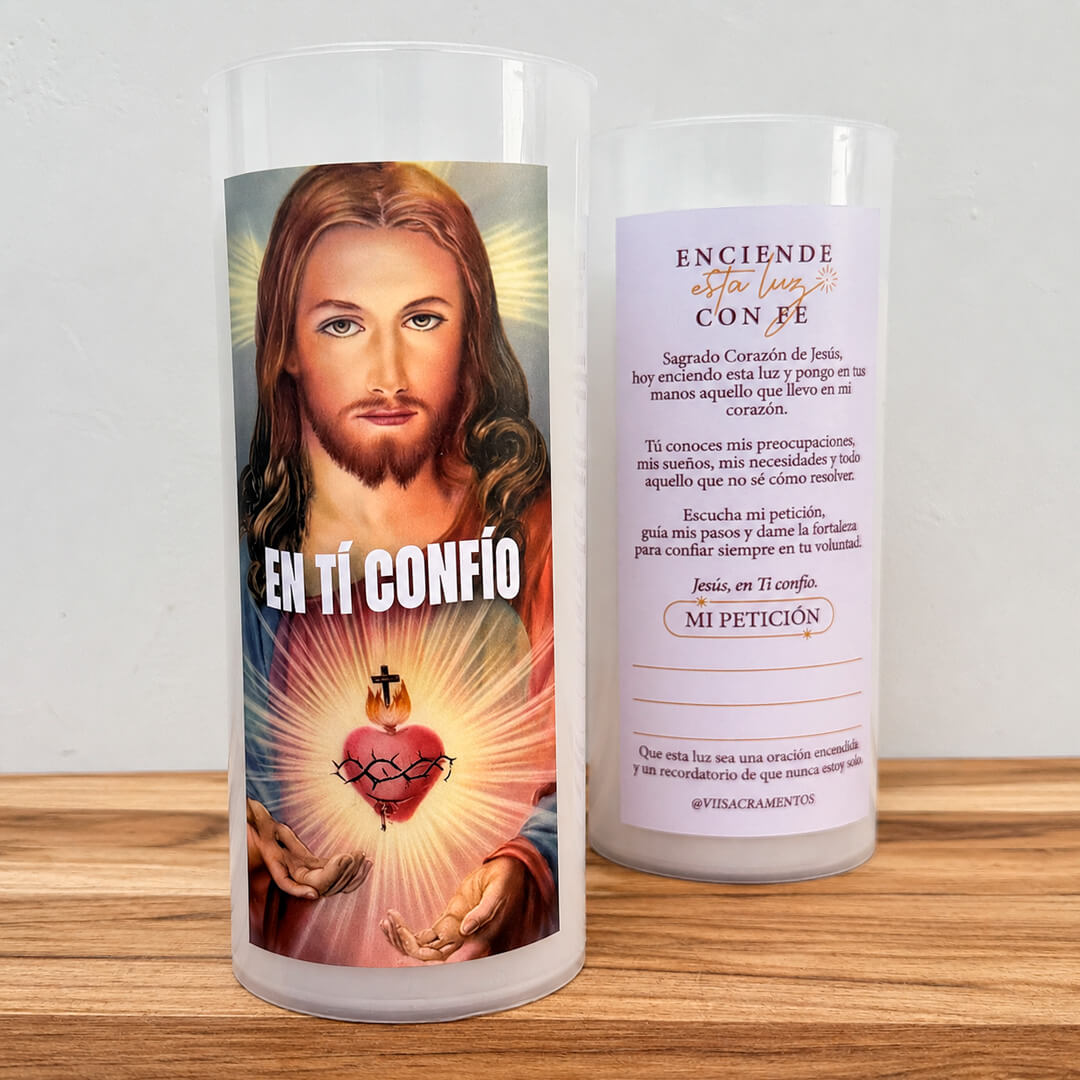 Vela con Imagen del Sarado Corazón de Jesús