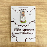Pines Metálico Virgen Rosa Mistica Resinada