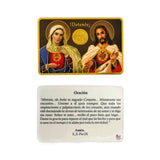 Credencial de Oración con la imagen del Detente, Corazones unidos de Jesús y María y su Oración