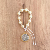 Denario de Perla de Vidrio 1.8 cm con Medalla Religiosa