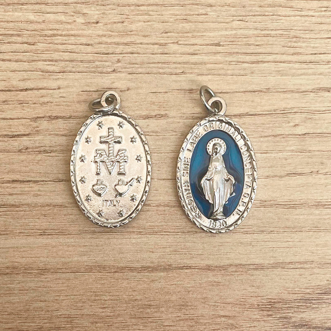 Medalla Italiana Ovalada de la Virgen Milagrosa Azul – VII Sacramentos Colombia