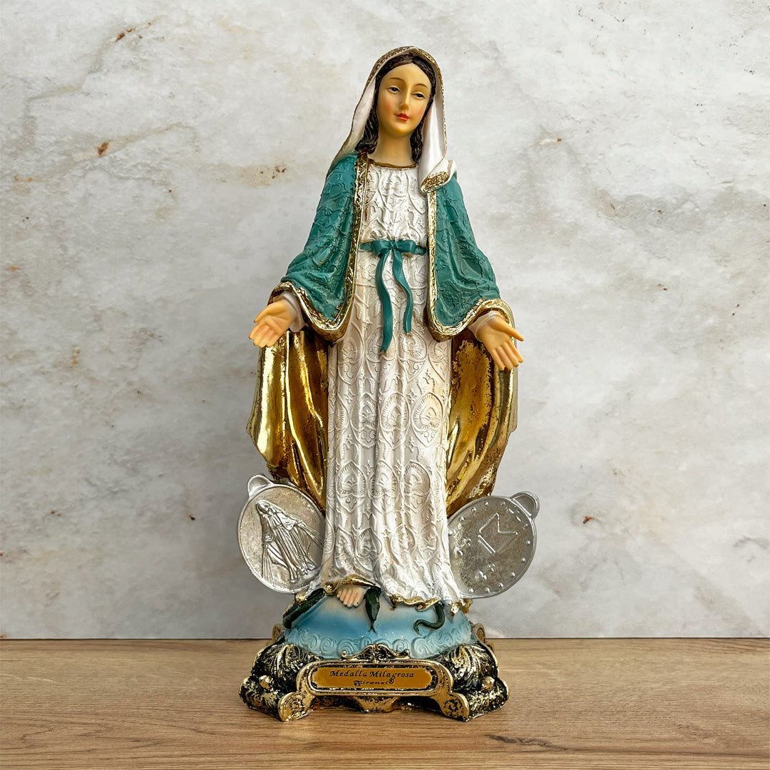 Estatua de la Virgen de la Medalla Milagrosa 30cm Dorada – VII Sacramentos Colombia