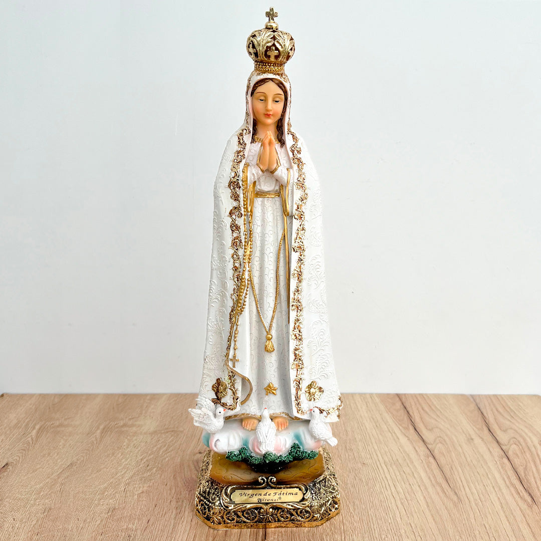 Estatua de la Virgen de Fátima 30cm Dorada