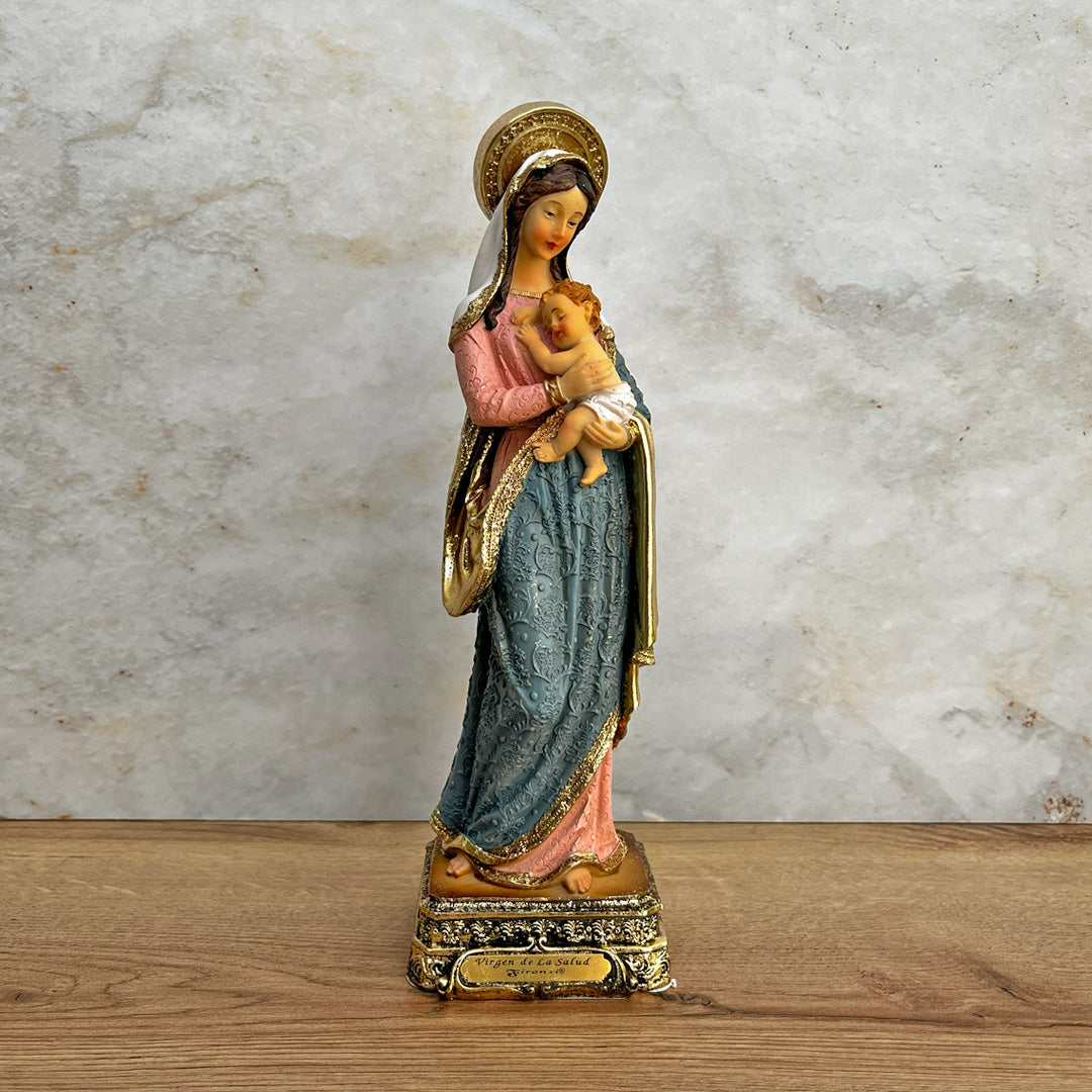 Estatua de la Virgen de la Salud 30cm Dorada – VII Sacramentos Colombia