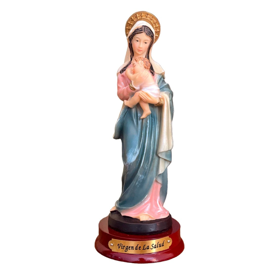 Estatua de la Virgen de la Salud Base Madera 12.5cm