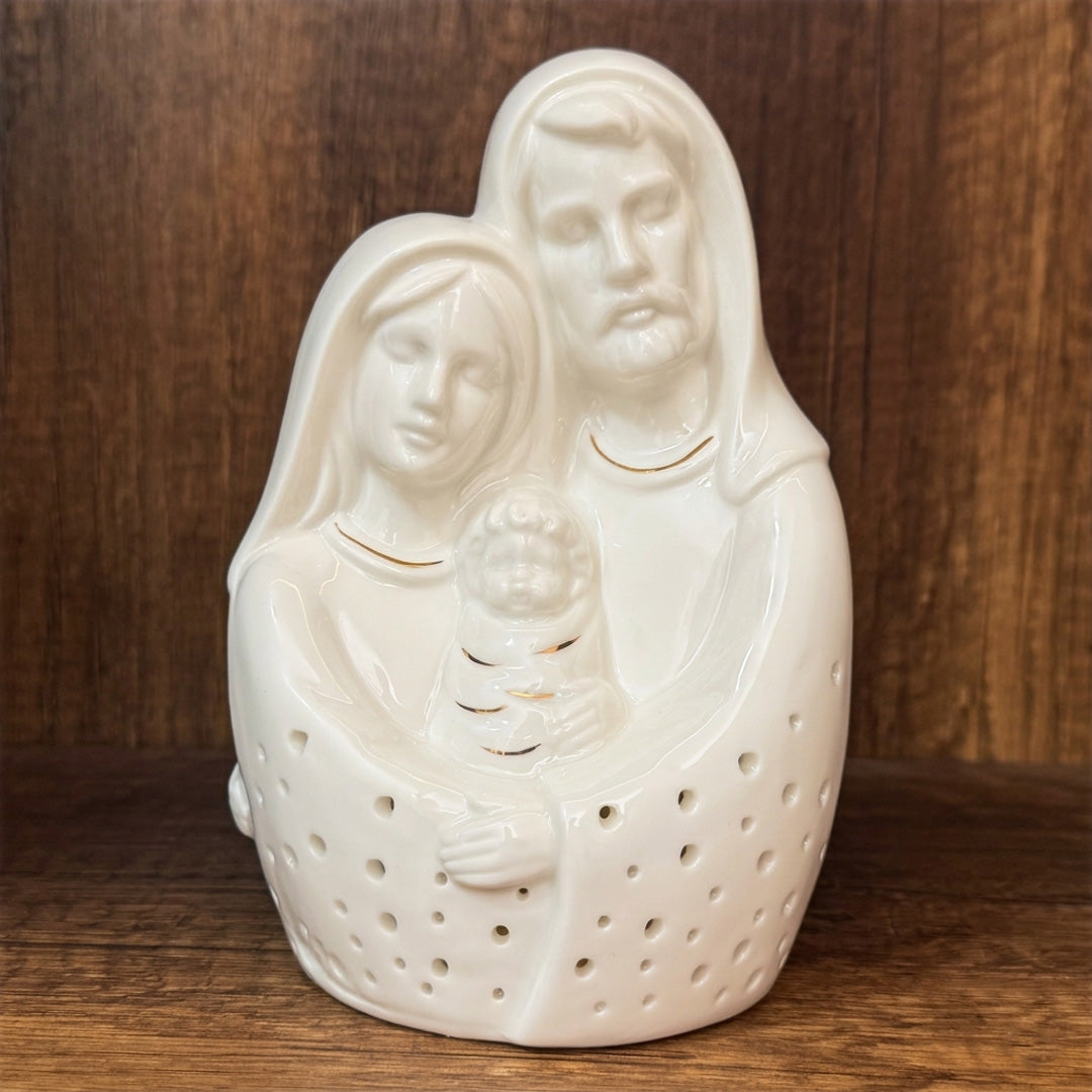 Lámpara Apagada de Porcelana Sagrada Familia (16cm) - Luz Cálida y Devoción - VII Sacramentos Colombia