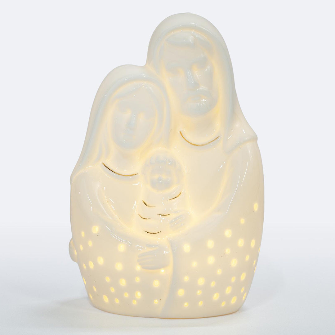 Lámpara de Porcelana Sagrada Familia (16cm) - Luz Cálida y Devoción