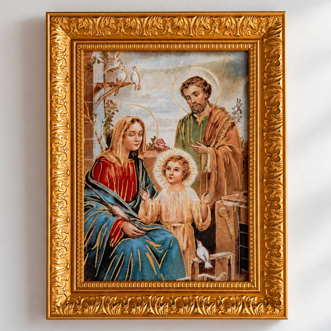 Cuadro Gobelino Sagrada Familia con Marco Dorado 55x41cm