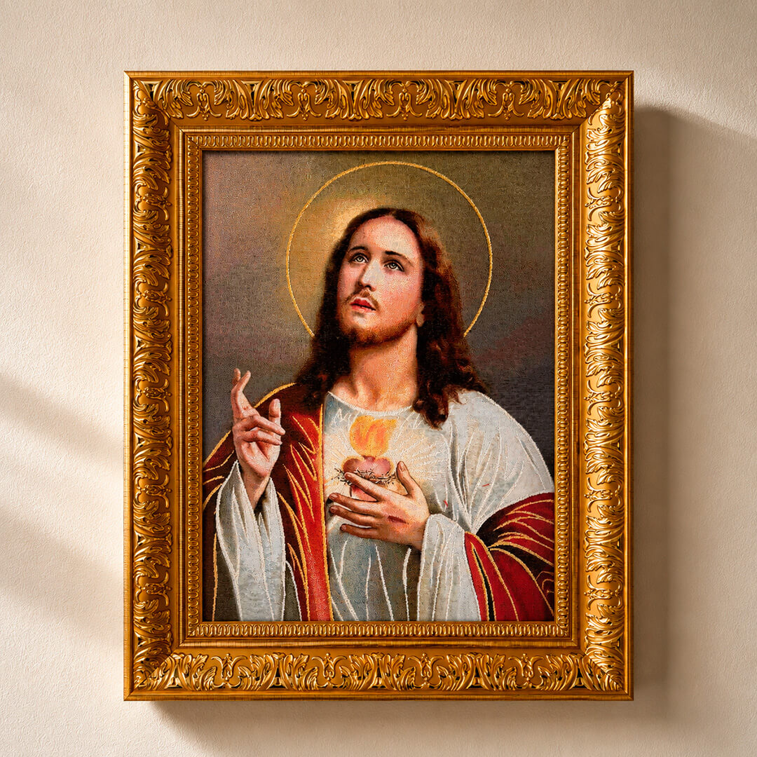 Cuadro Imagen del Sagrado Corazón de Jesús tipo Gobelino