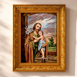 Cuadro Gobelino San José con el Niño Jesús Marco Dorado 55x41cm