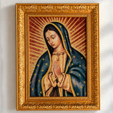 Cuadro Gobelino Virgen de Guadalupe Medio Cuerpo con Marco Dorado 55x41cm