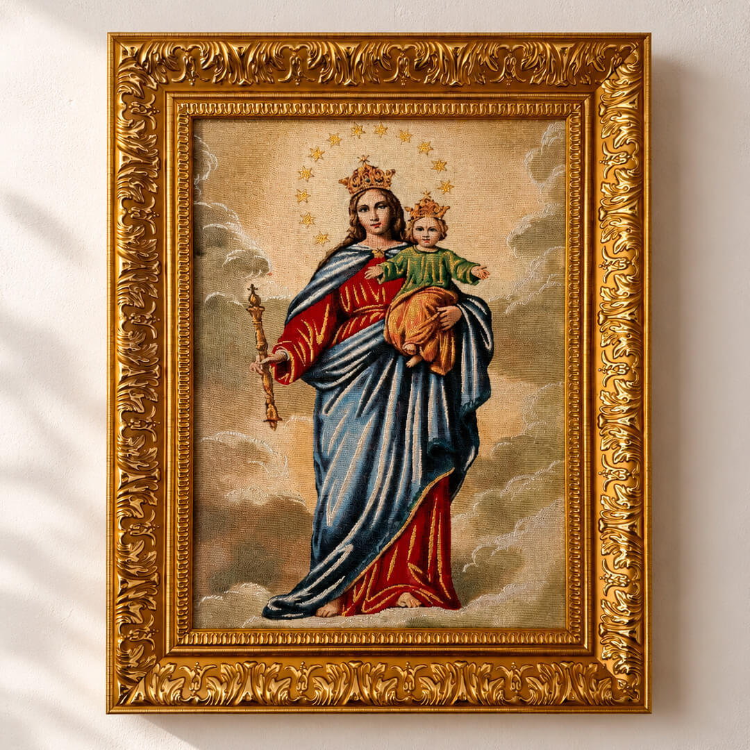Cuadro Gobelino María Auxiliadora con Marco Dorado 55x41cm