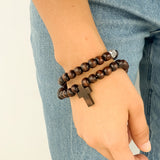 Pulsera de Rosario en Madera Oscura con Elástico
