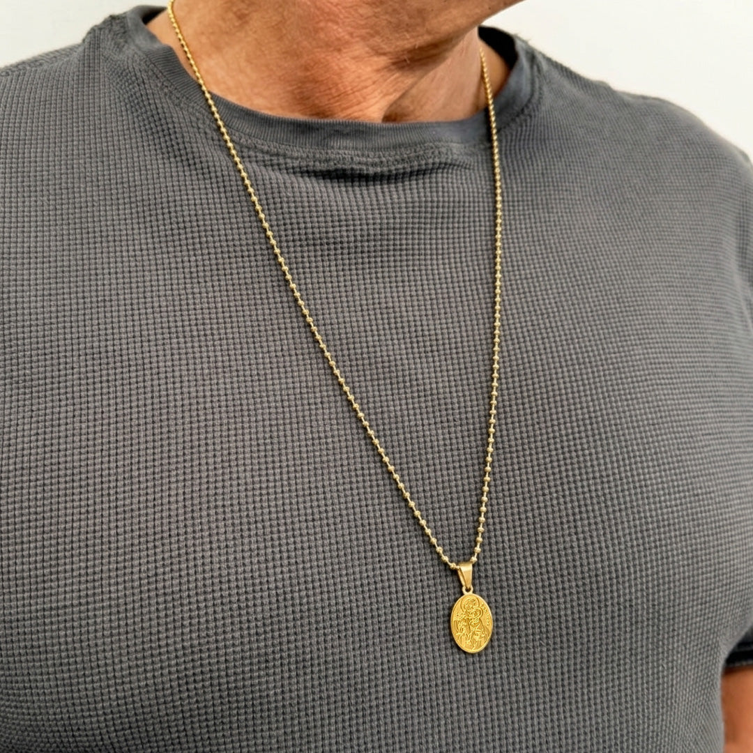 Cadena acero dorado con medalla de San José 68 cm accesorio religioso para hombre– VII Sacramentos Colombia