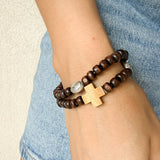 Pulsera de Rosario en Madera Oscura con Elástico Pequeño