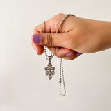 Cadena Militar en Acero Plateado con Cruz Perdón