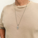 Cadena Militar en Acero Plateado con Cruz Perdón