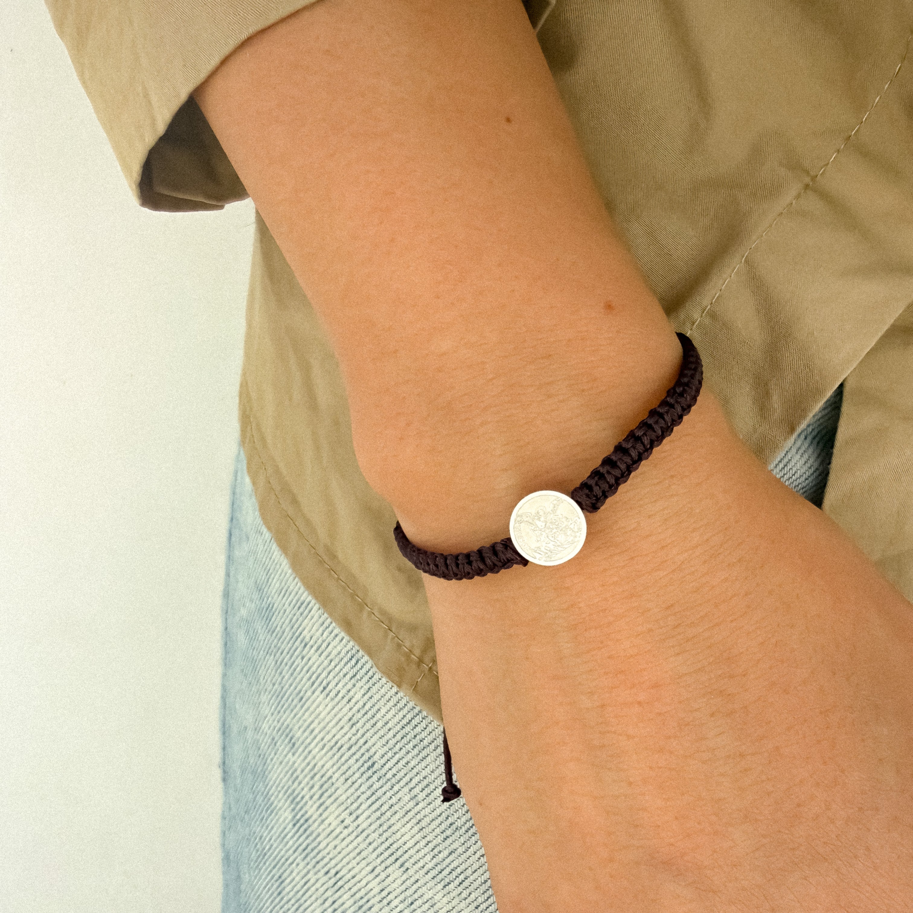 Pulsera Tejida Medalla Acero Plateado San Miguel Arcángel