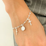 Pulsera en Cadena con 3 Medallas de Plata 925 – San Benito y Cruz – VII Sacramentos Colombia