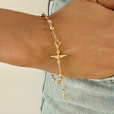 Pulsera Denario Tres Oros con Virgen Milagrosa Engastada  y Cristo – VII Sacramentos Colombia