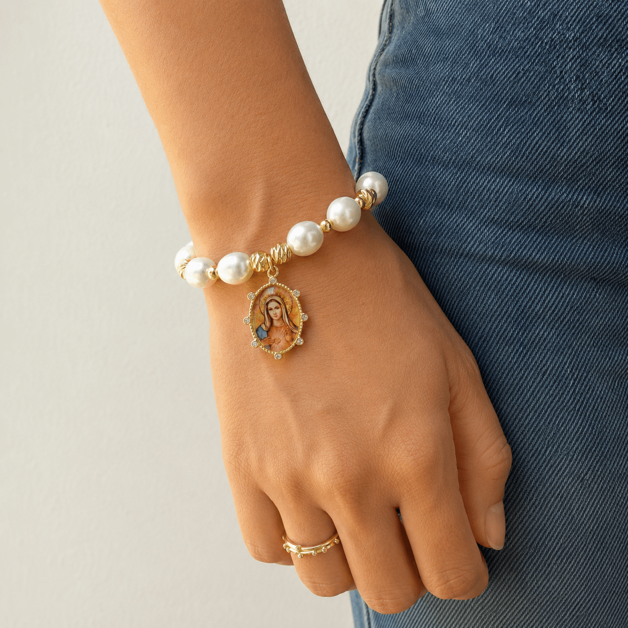 Pulsera Imitación Perla Inmaculado Corazón de María