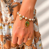 Pulsera Piedras Naturales Virgen de Guadalupe con Dije Corazón