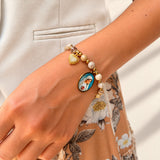 Pulsera Piedras Naturales Virgen de Fátima con Dije Corazón