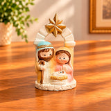 Sagrada Familia pequena en gruta con estrella dorada acabado tipo porcelana 6 cm