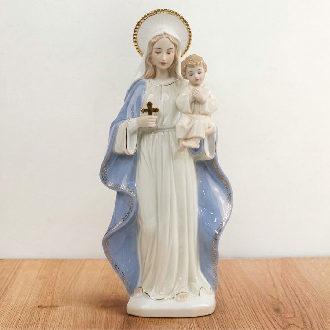 Estatua Virgen María con el Niño Jesús de 30 cm en porcelana decorativa - VII Sacramentos Colombia