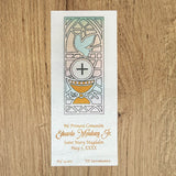 Paquete de 12 Estampas Tipo Separador para Primera Comunión Vitral– VII Sacramentos Colombia