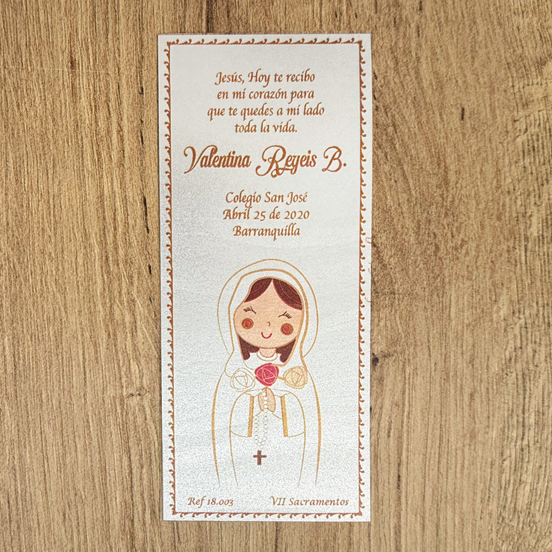 Paquete de 12 Estampas Tipo Separador para Primera Comunión Rosa Mistica – VII Sacramentos Colombia