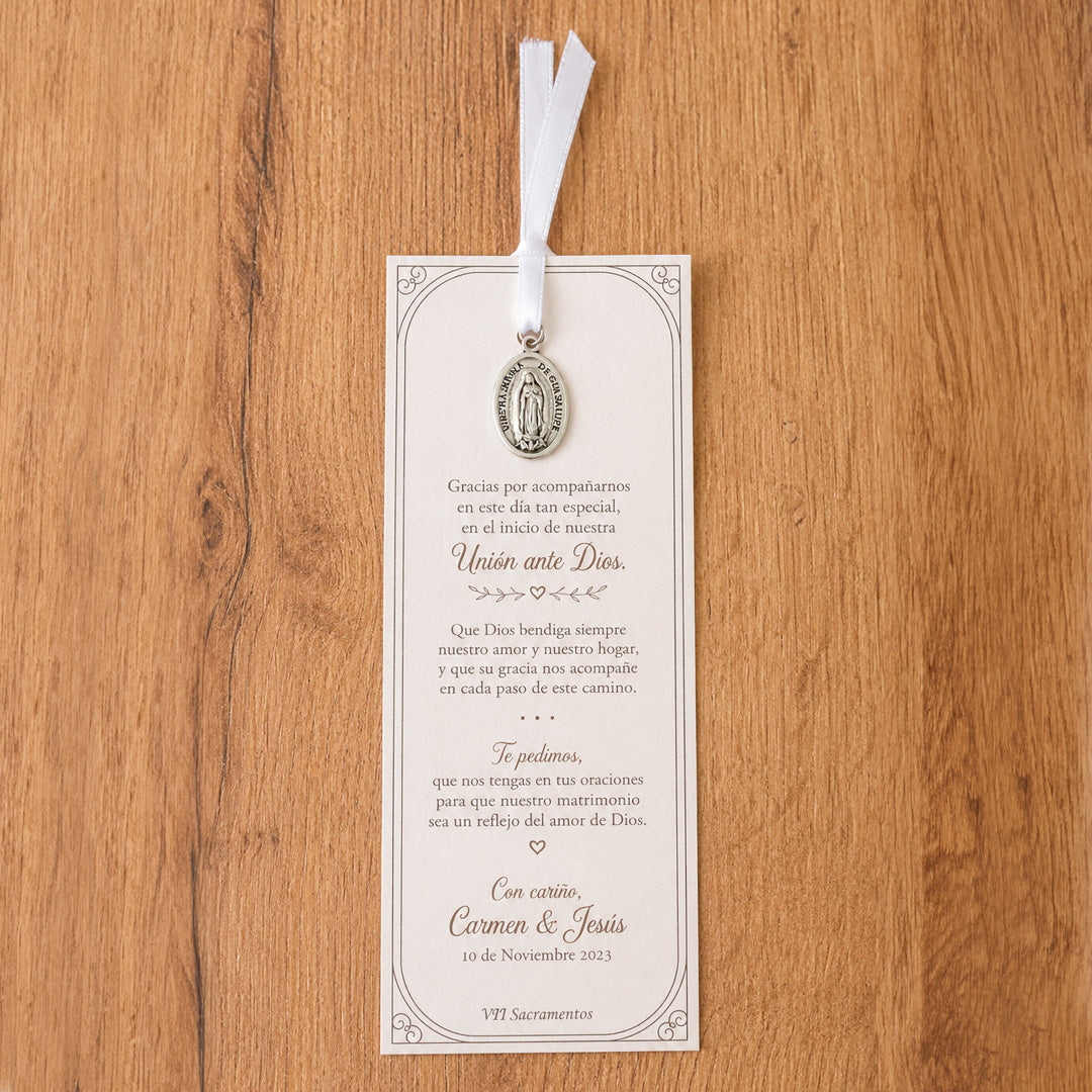 Recordatorio de Matrimonio – Tarjeta Separador con Medalla