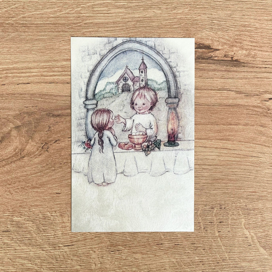Estampa Tipo Español para Primera Comunión Altar - Paquete x 10 Unidades – VII Sacramentos Colombia
