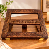 Atril de madera oscura tallado y plegable para Biblia