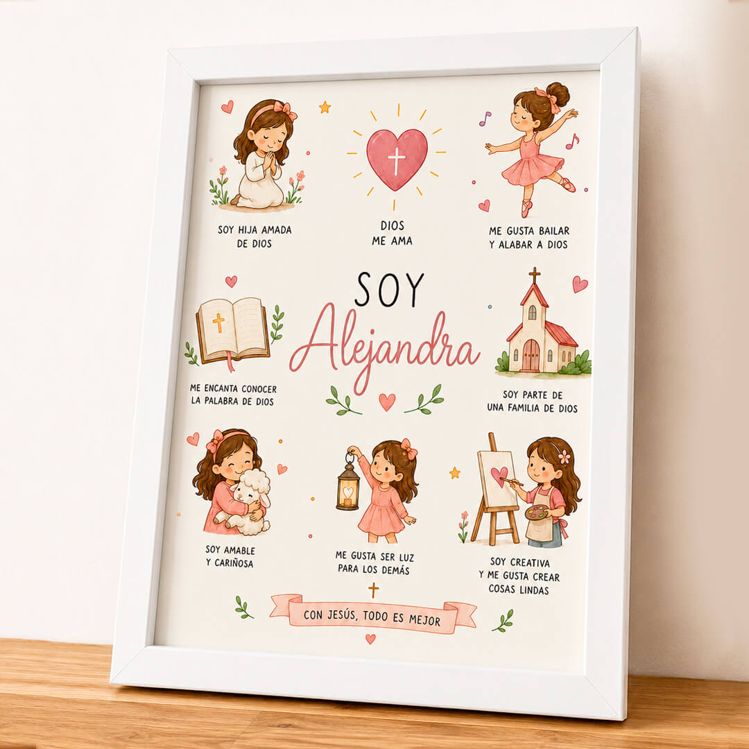 Retrato Personalizado Niño o Niña con Portarretrato – Hijo Amado de Dios