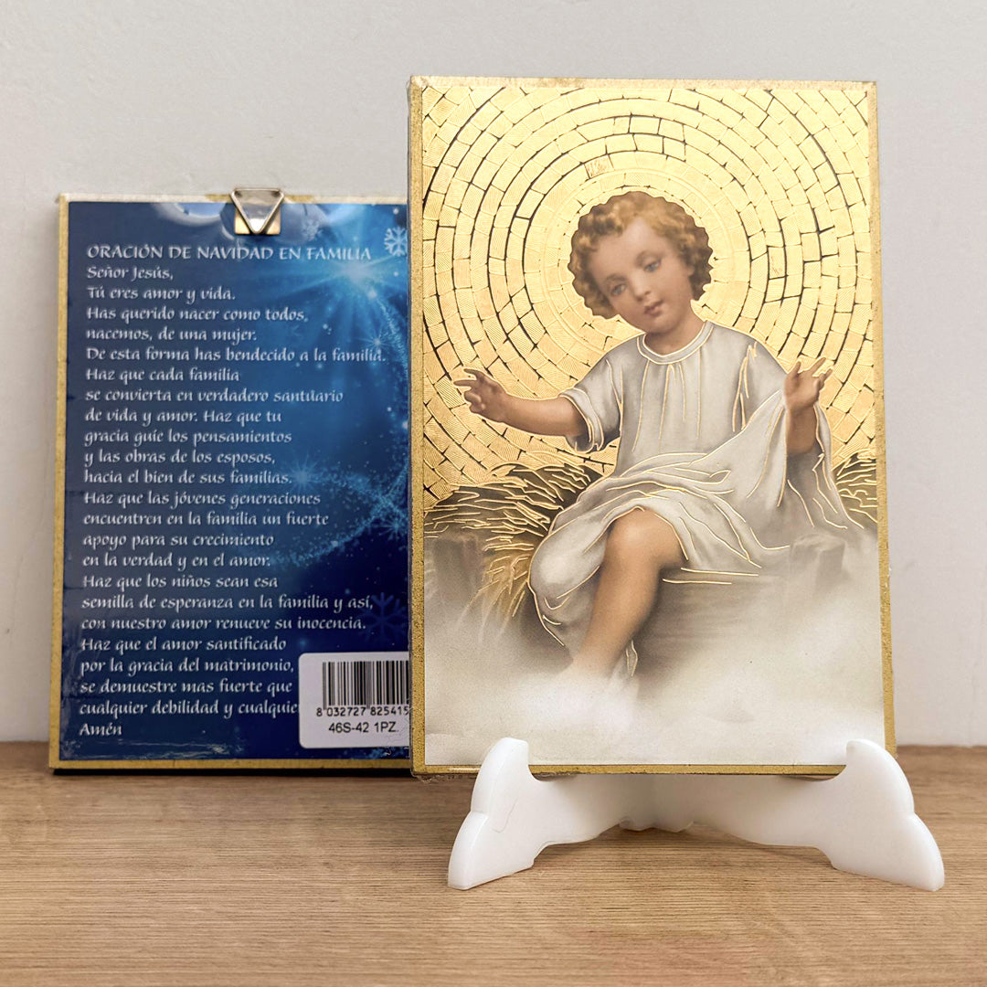 Retablo en Madera para Colgar con Imagen del Niño Jesús y Oración