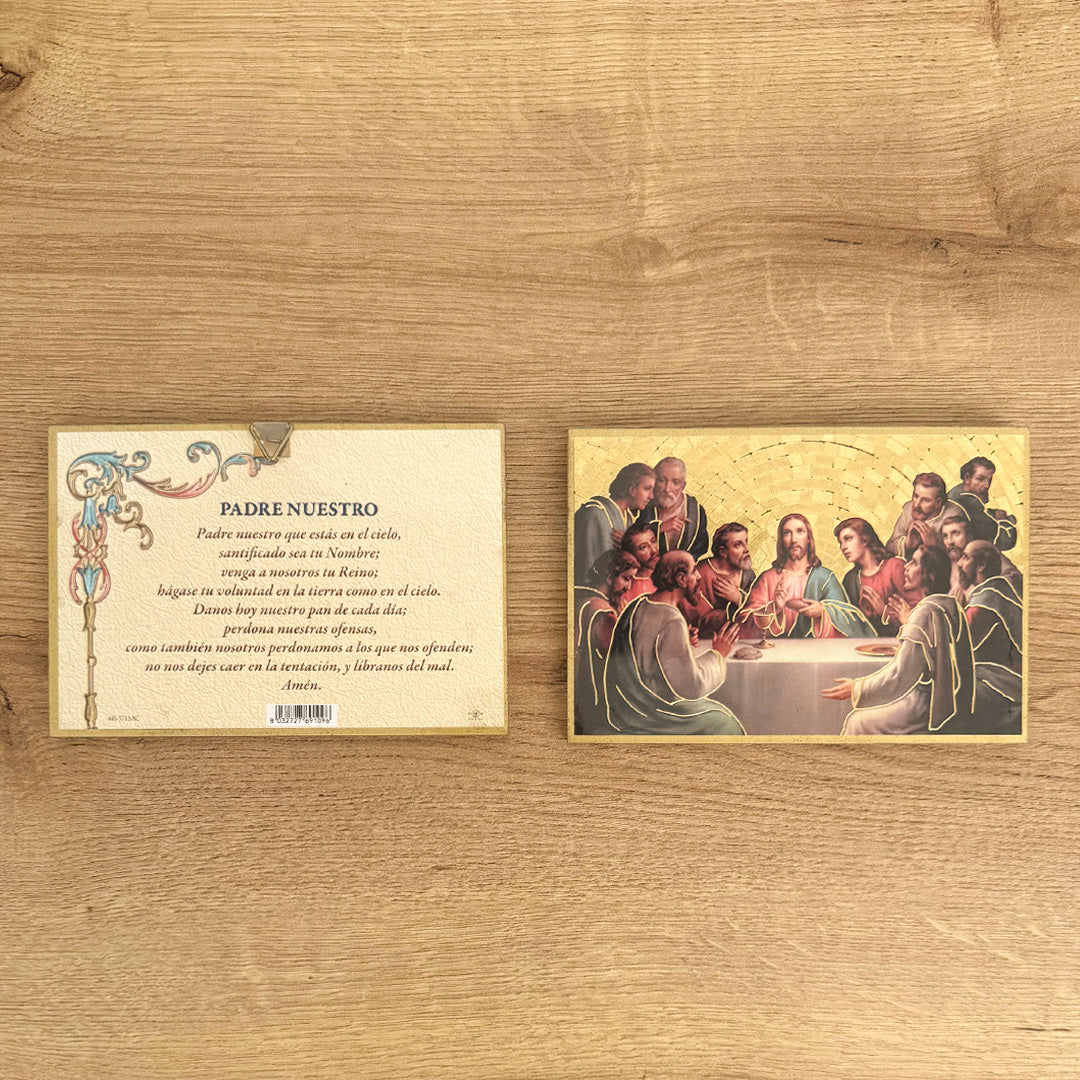 Retablo en Madera para Colgar con Imagen de la Última Cena con Oración del Padre Nuestro