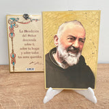 Retablo en Madera para Colgar con Imagen del Padre Pío y Oración