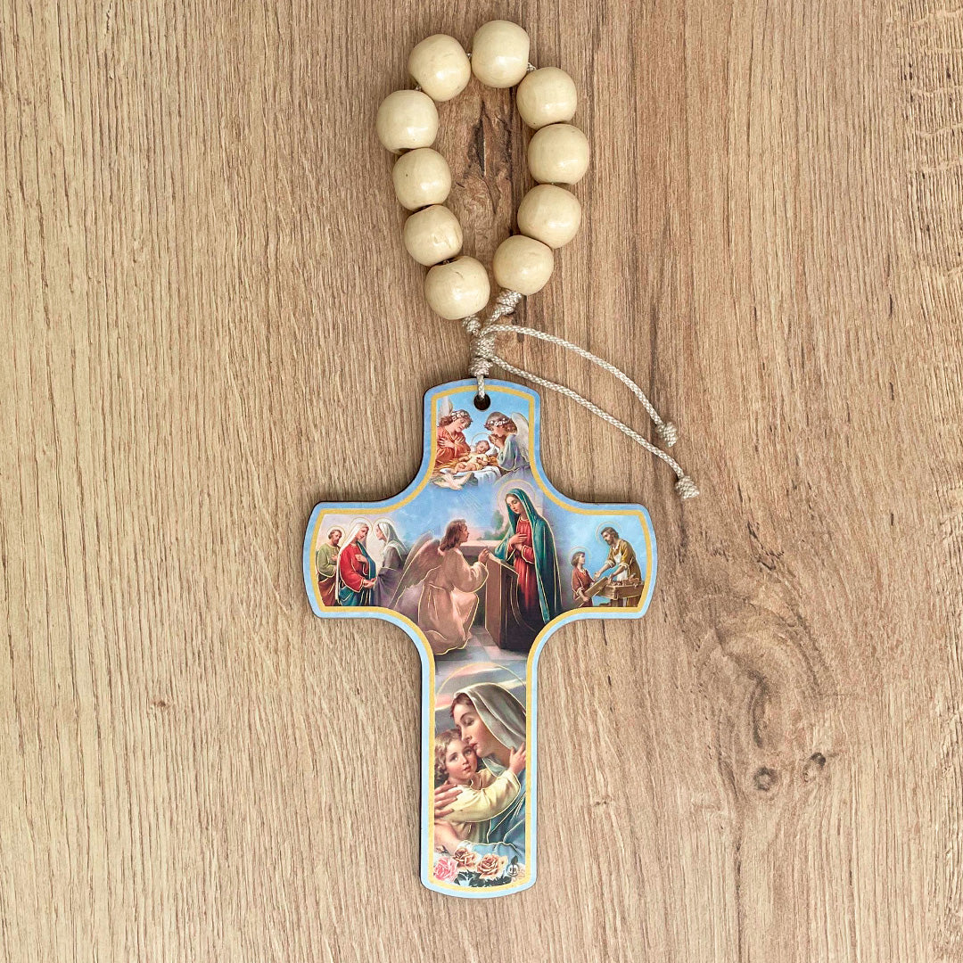 Cruz de la Vida de Jesús en Madera con Denario