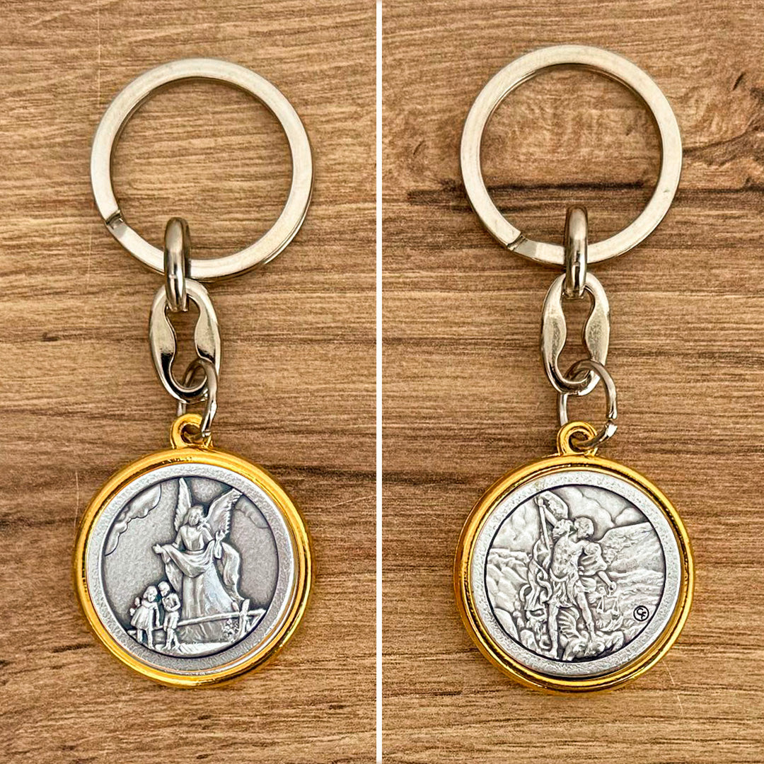 Llavero Medalla Bicolor Ángel de la Guarda y San Miguel Arcángel – VII Sacramentos Colombia