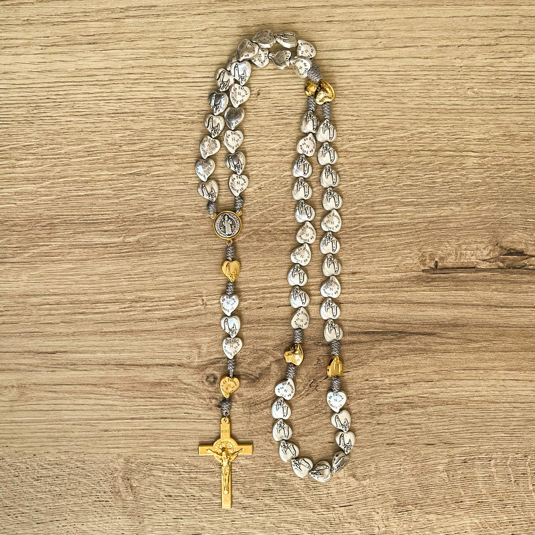 Rosario en Hilo Gris con Medallas de la Virgen de Fátima
